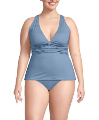 Plus Size V-Neck Plunge X Back Tankini Top