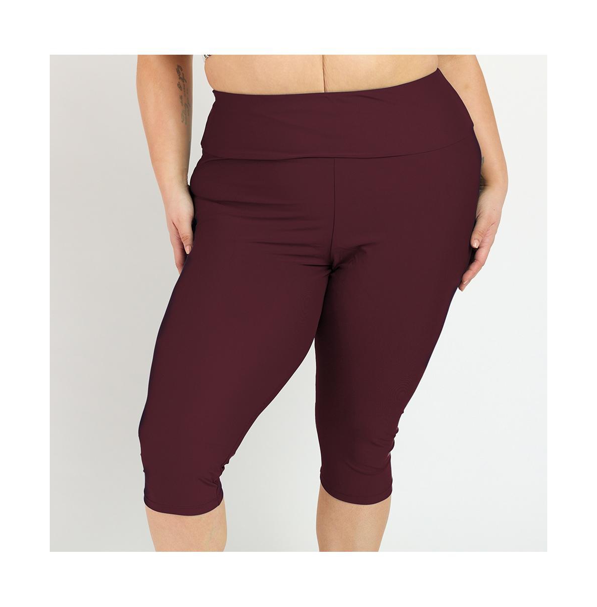 Plus Size Capri Swim Leggings - Wine