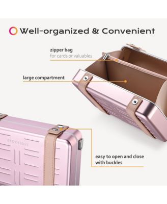 Mini Suitcase Crossbody Bag Portable Hard Shell Aluminum Cosmetic Makeup Case with Adjustable Strap Travel Handbag for Makeup Artist,Red