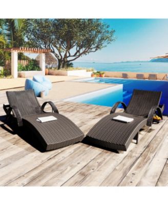 Streamdale 80" Wicker Chaise Lounge Set (2), Patio Rattan, Adjustable, Pull-out Table, Dark Brown