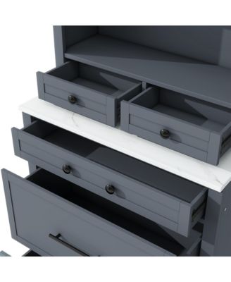 83" Freestanding with Faux Marble Top and 5 Drawers Kitchen Pantry Cabinet