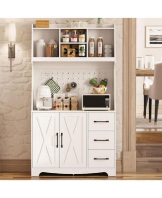 Coffee Bar Cabinet with Storage and Pegboard and Power Outlet