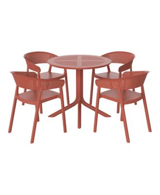 5-Piece Modern Patio Round Dining Table Set with Stackable Patio Dining Chairs