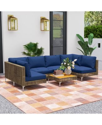 7 Piece Wicker Patio Furniture Set Outdoor Sectional, /