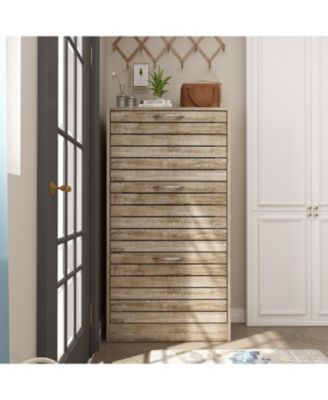 Wooden 3-Door Shoe Cabinet with Shutter Drawers and Adjustable Shelves