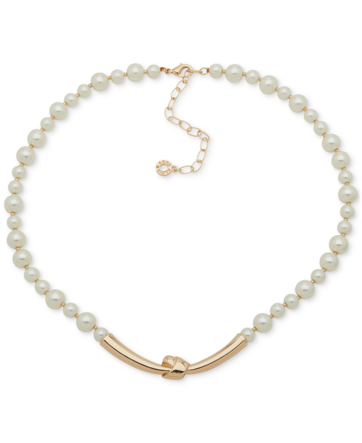 Gold-Tone Imitation Pearl & Polished Knot Statement Necklace, 16" + 3" extender - Pearl