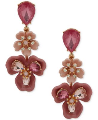 Anne Klein - Gold-Tone Crystal & Stone Multi-Flower Drop Earrings
