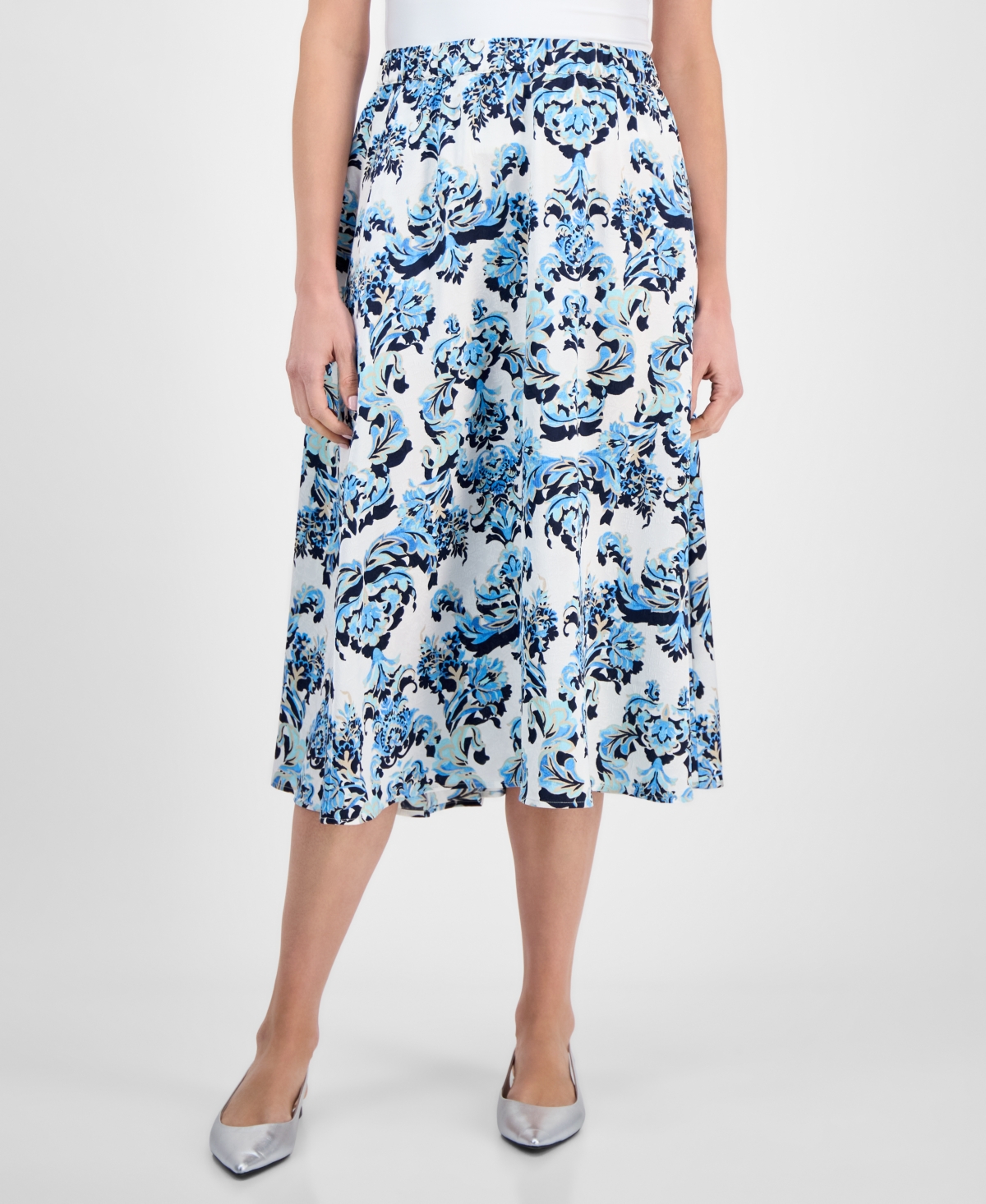 Shop Jm Collection Women's Printed Jacquard Pull-on Midi Skirt, Exclusively At Macy's