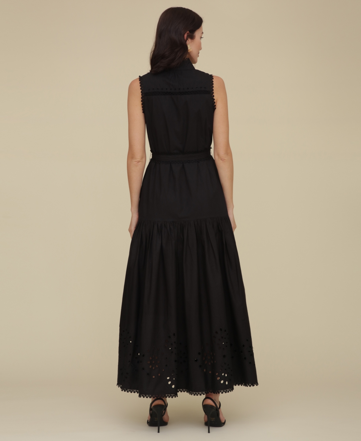 Avec Les Filles Women's Cotton Eyelet Sleeveless Maxi Dress In Black