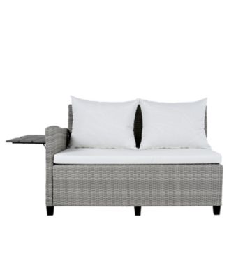 Streamdale 5-Piece Patio Rattan Sofa Set, L-Shape, Extendable Tables, Washable Covers, White