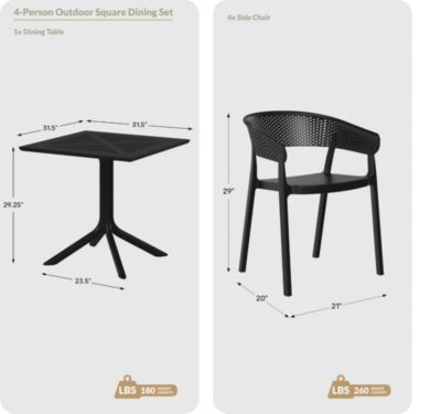 5-Piece Modern Patio Square Dining Table Set with Stackable Patio Dining Chairs