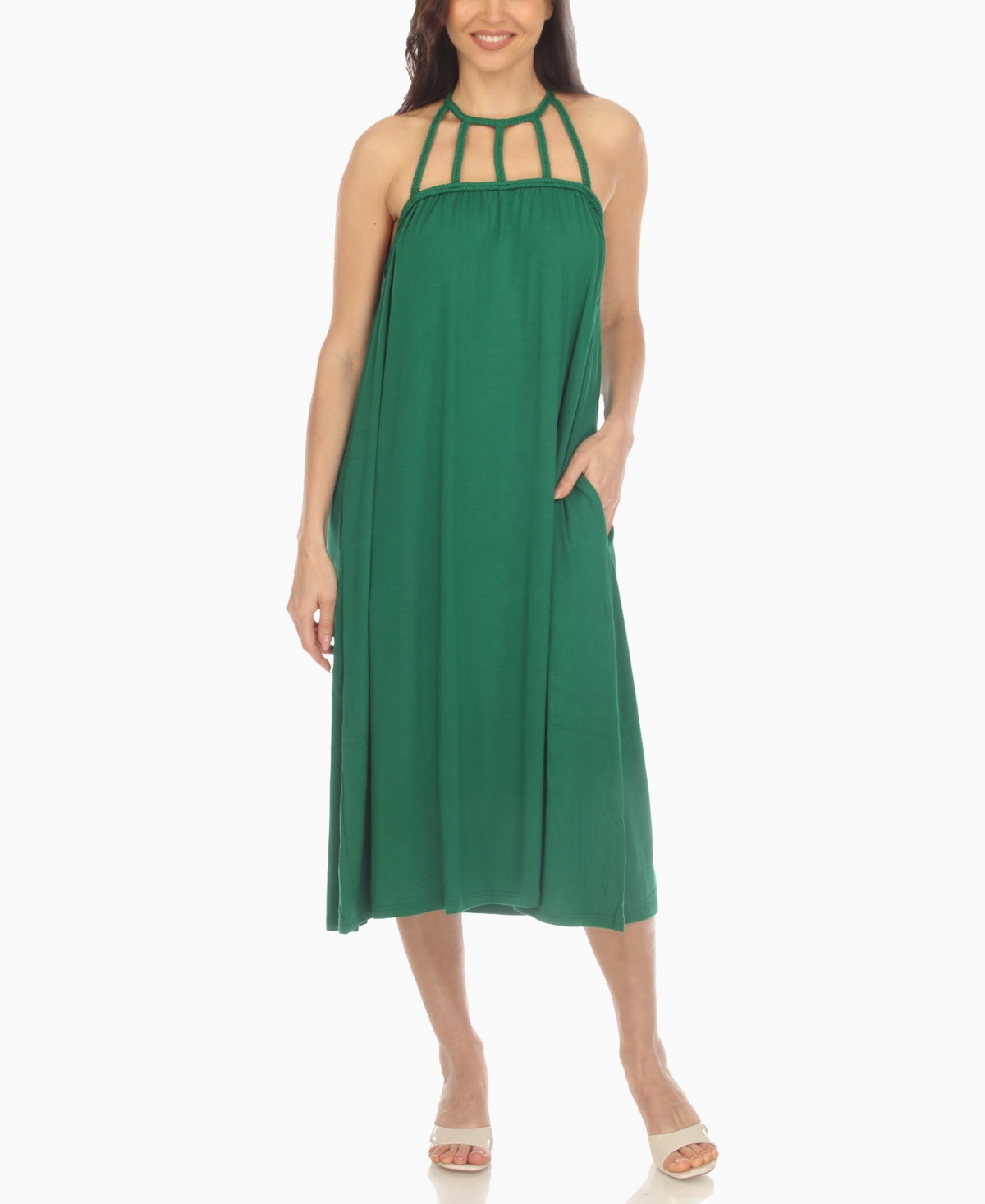 White Mark Women's Braided Strap Midi Dress In Green