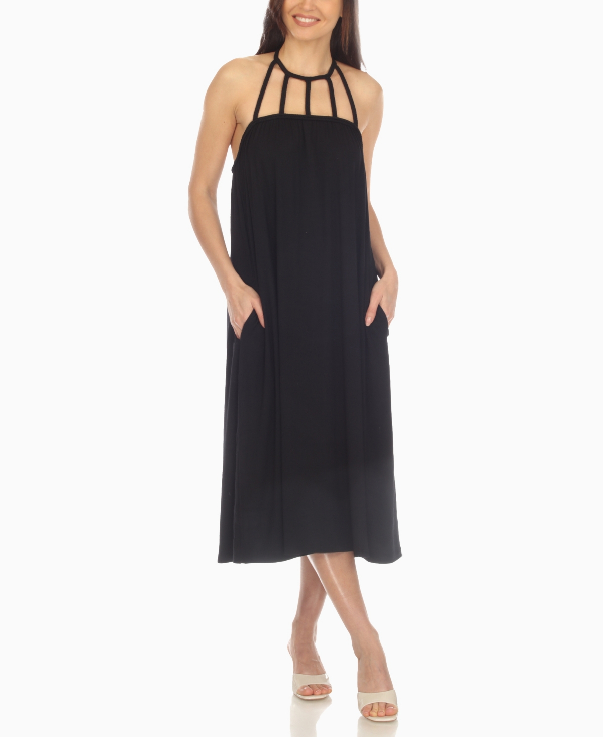 White Mark Women's Braided Strap Midi Dress - Black