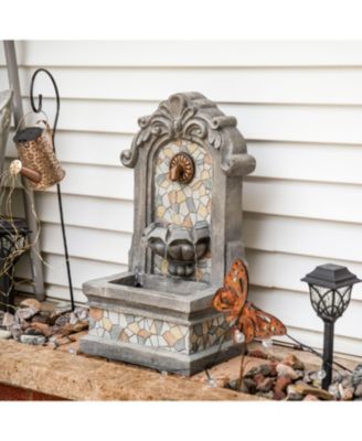 Enchanting Estate Polyresin Flat Back Floor Outdoor Wall Fountain for the Patio, Deck, or Yard - 27" - Gray