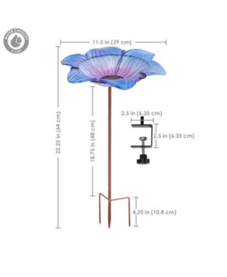 Morning Glory Deck-Mounted/Staked Glass Bird Bath - 11.5" Diameter - Blue