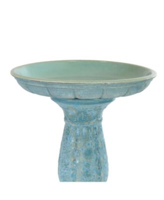 Avignon Ceramic Bird Bath with Lava Finish - Blue Distressed Ceramic Finish - 18.75" H