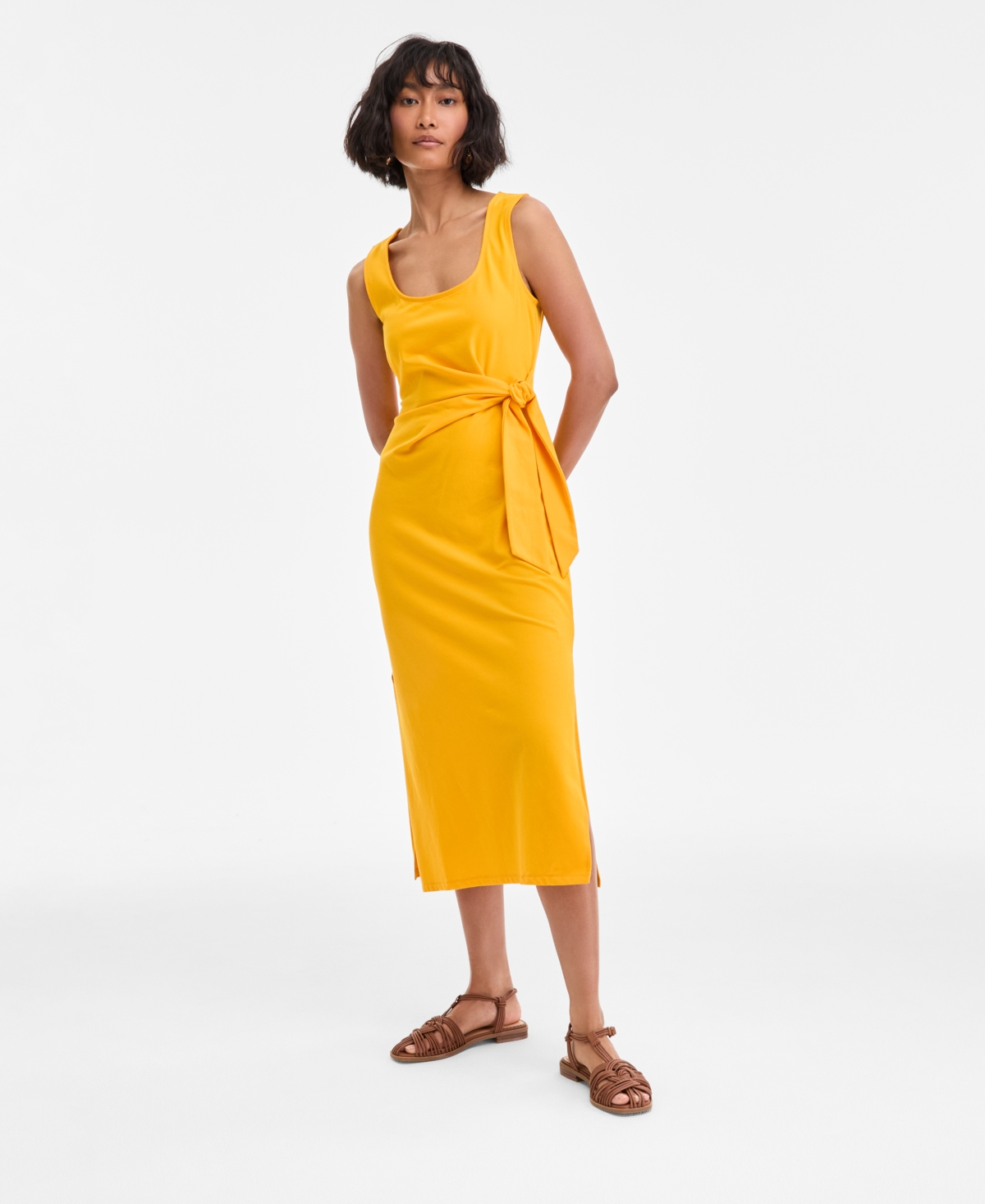 Women's Side-Tie Tank Midi Dress, Exclusively at Macy's - Citrus Yellow