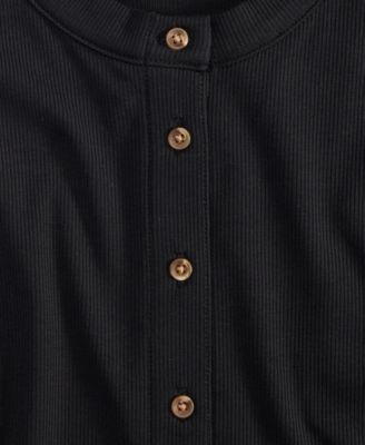 Women's Rib-Knit Short-Sleeve Button Front Top, Exclusively at Macy's