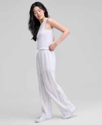 Women's Cotton Eyelet-Trim Drawstring Pants, Exclusively at Macy's