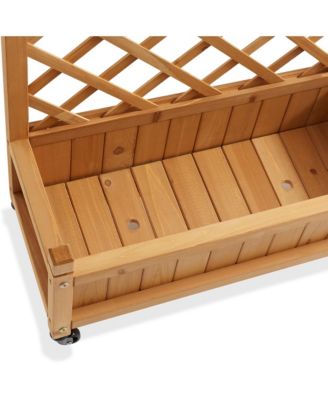 48" Raised Garden Bed with Trellis, Wooden Diamond Lattice for Climbing Plants and Planter box with Drainage Holes and Wheels