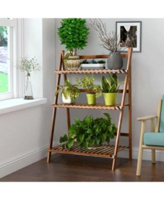 Farmhouse Indoor/Outdoor 3-Tier Folding Plant Stand Planter Shelving Unit for Garden and Decor