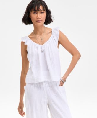 On 34th - Women's Cotton Gauze Flutter-Sleeve Top