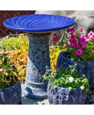 Rennes Ceramic Bird Bath with Lava Finish -Blue Glazed Bowl with Blue Distressed Ceramic Finish - 22.5"
