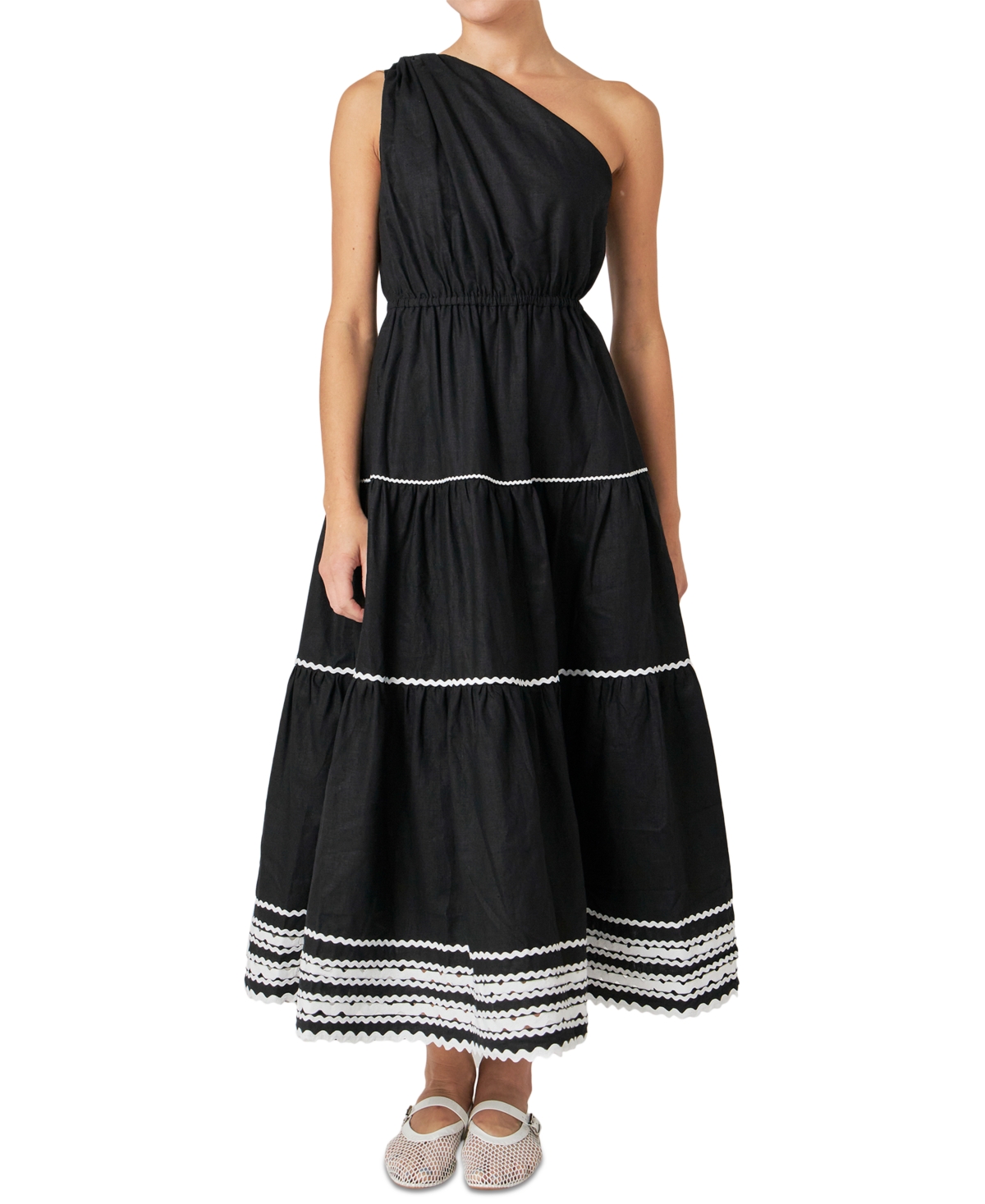 ENGLISH FACTORY WOMEN'S SCALLOP-LACE ONE-SHOULDER MAXI DRESS 