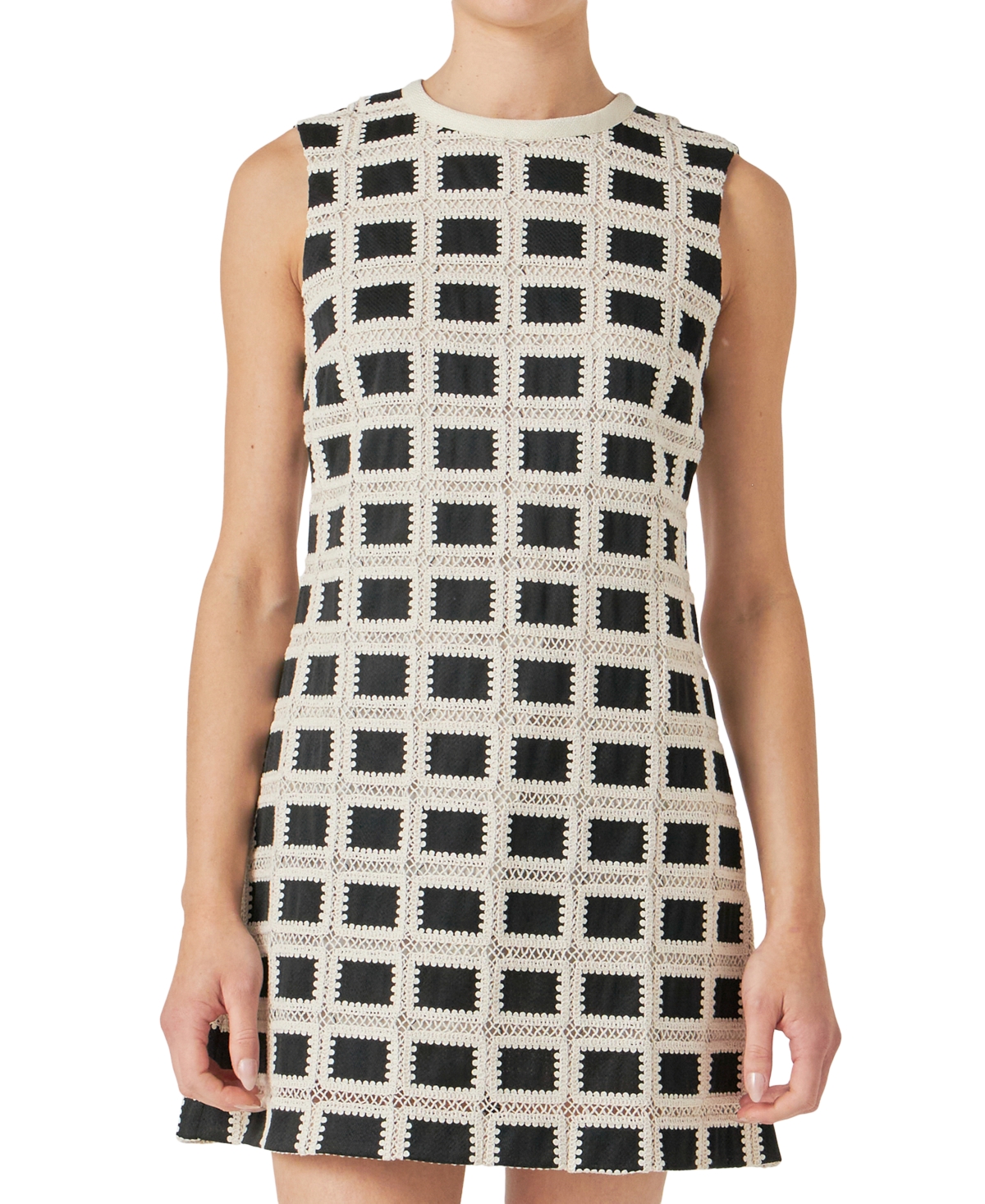 ENGLISH FACTORY WOMEN'S CROCHET SLEEVELESS MINI DRESS 