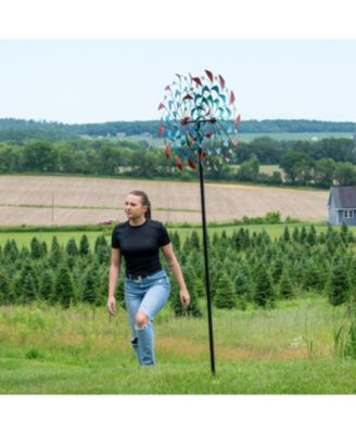 Rainbow Breezes Powder-Coated Iron Wind Spinner - 84" H - Red, Blue, Yellow, and Turquoise