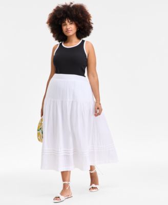 Trendy Plus Size Tiered Midi Skirt