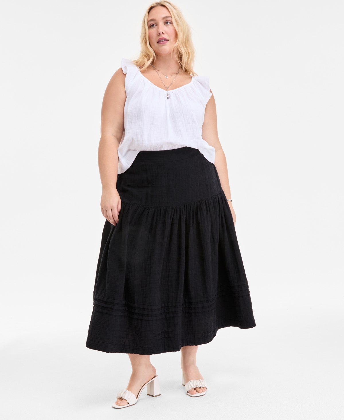 Trendy Plus Size Tiered Midi Skirt, Exclusively at Macy's - Bright White