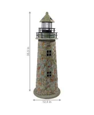 Outdoor Backyard Garden Nautical Lighthouse Solar LED Pathlight Statue Figurine - 36" - Cobblestone