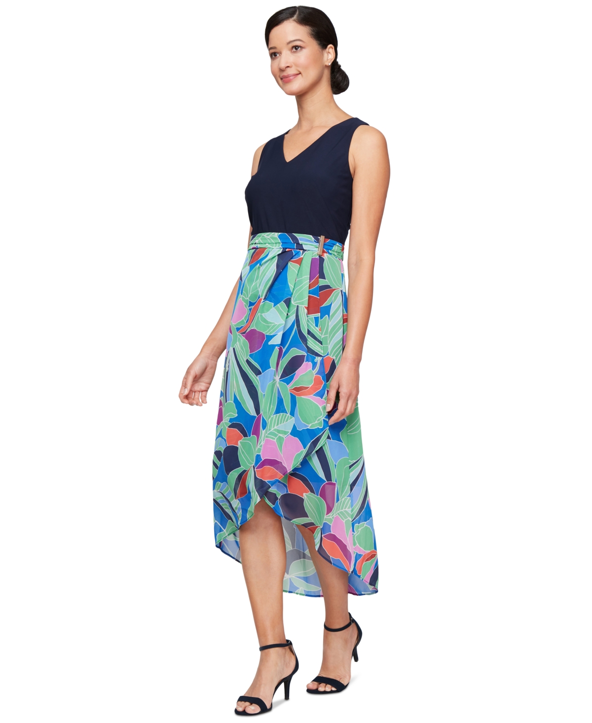 Women's Mixed-Media A-Line Sleeveless Dress - Blue