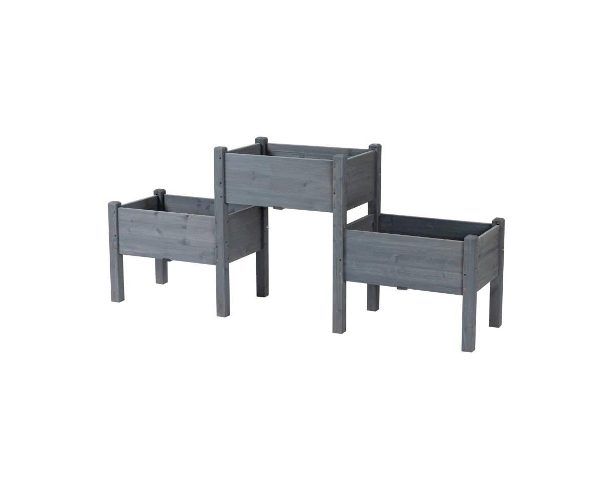 3 Wood Elevated Planter Set Vegetable Herb Flowers Raised Garden Beds - Grey