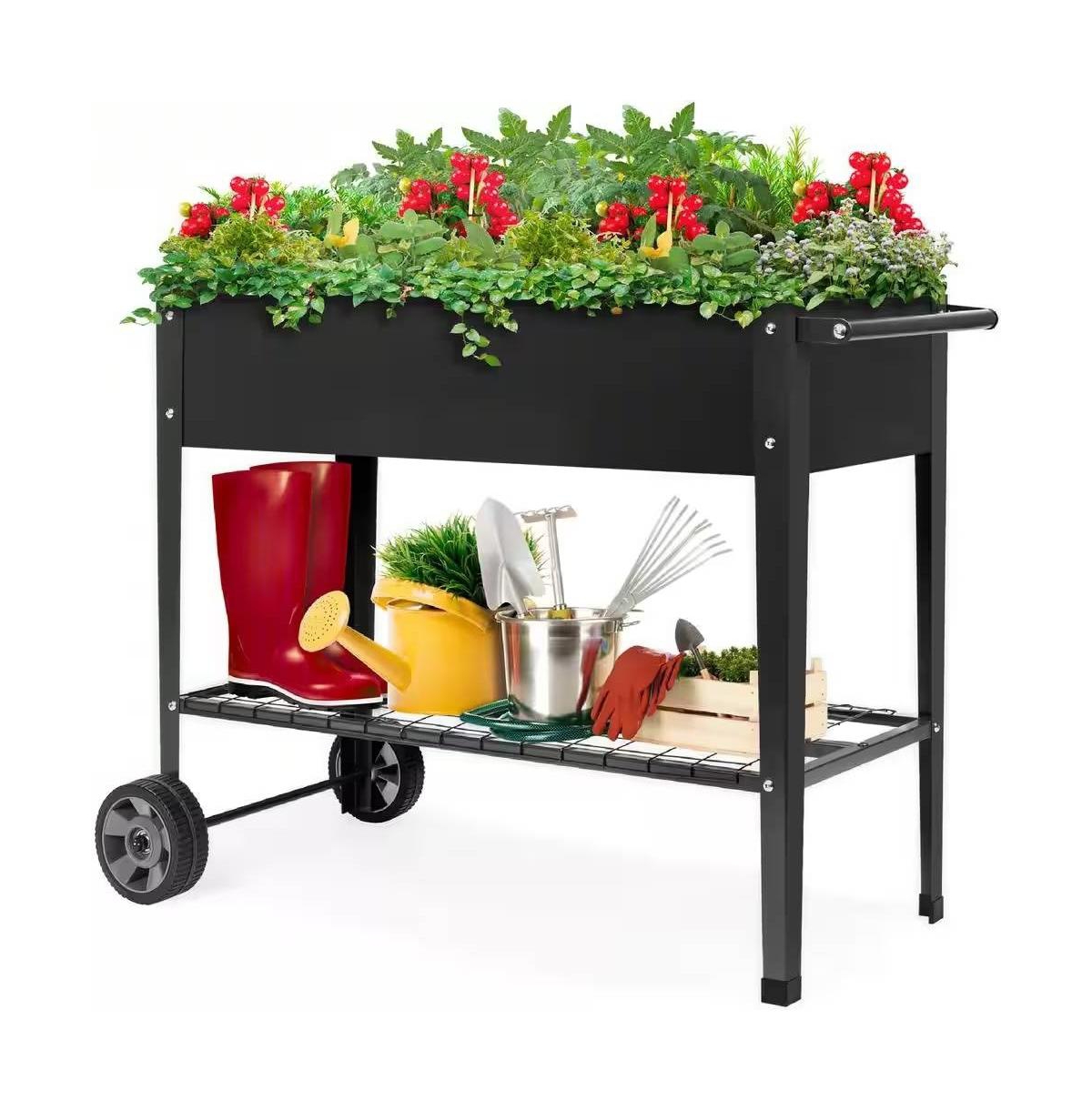 Metal Raised Garden Bed Planter Cart on Wheels 37-inch x 15-inch - Black
