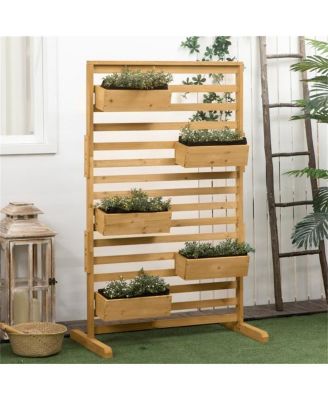 Elevated Wooden Planter Shelf with Detachable Trellis Stand