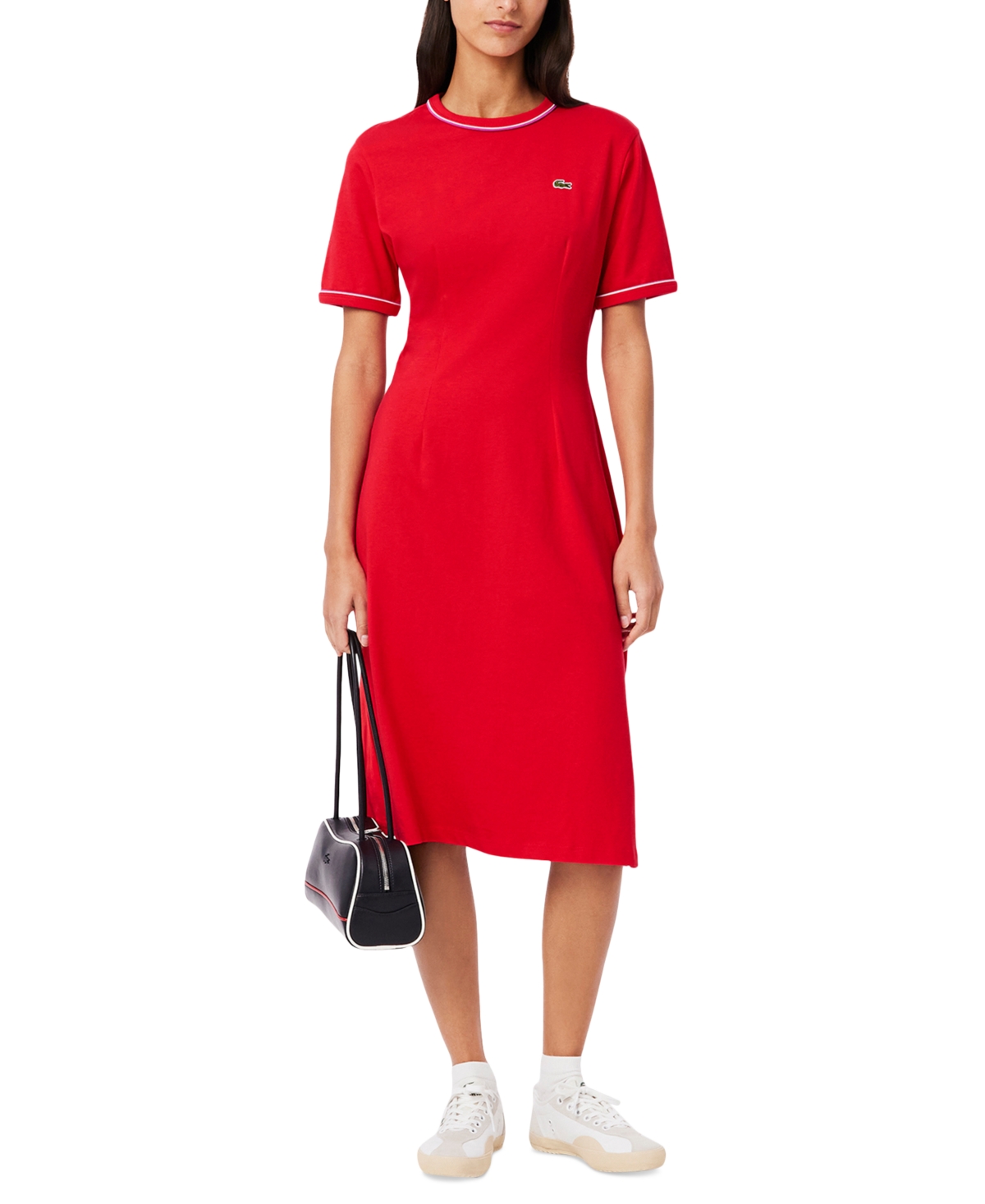 Lacoste Usa Women's Cotton Short-sleeve Midi Dress In Bright Pink