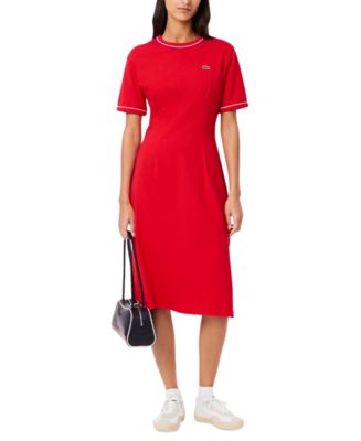 ★LACOSTE★ Women's flared short sleeve shirt dress burgundy LACOSTE USA Women's Cotton Short-Sleeve Midi Dress - Macy's