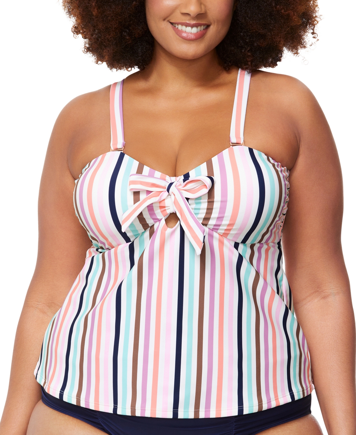 Trendy Plus Size Tanzania Bow-Trim Tankini Top - Multi Color