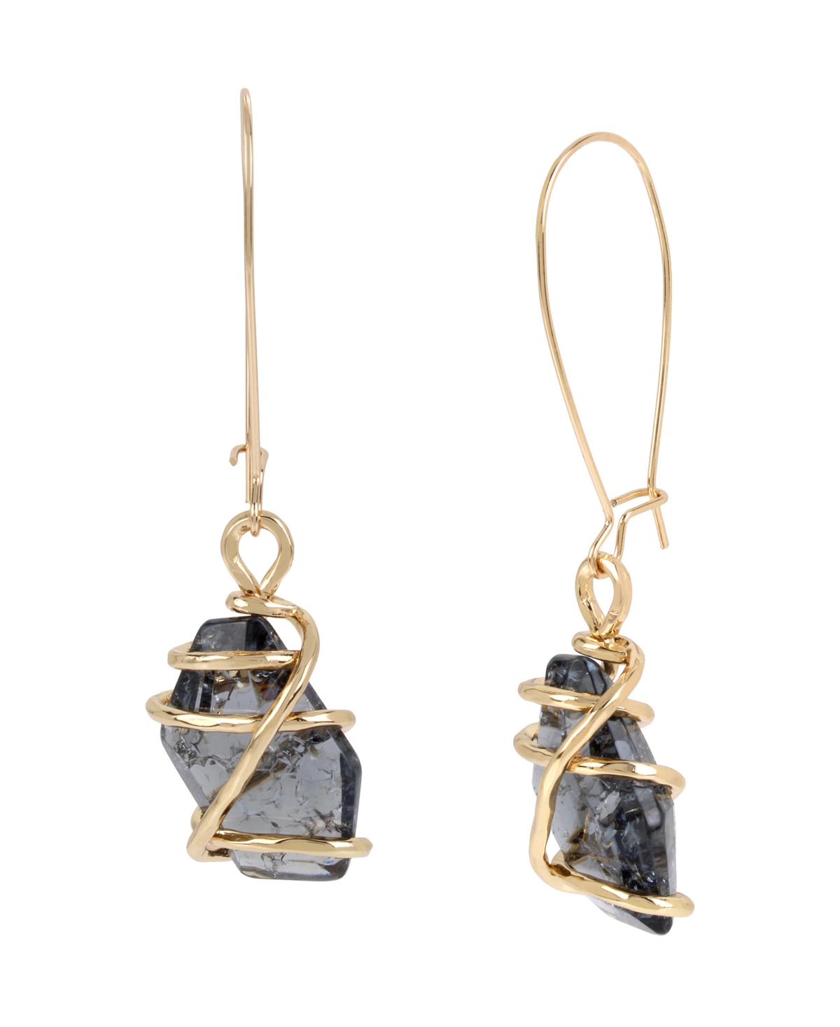 Caged Stone Dangle Earrings - Black Diamond, Gold
