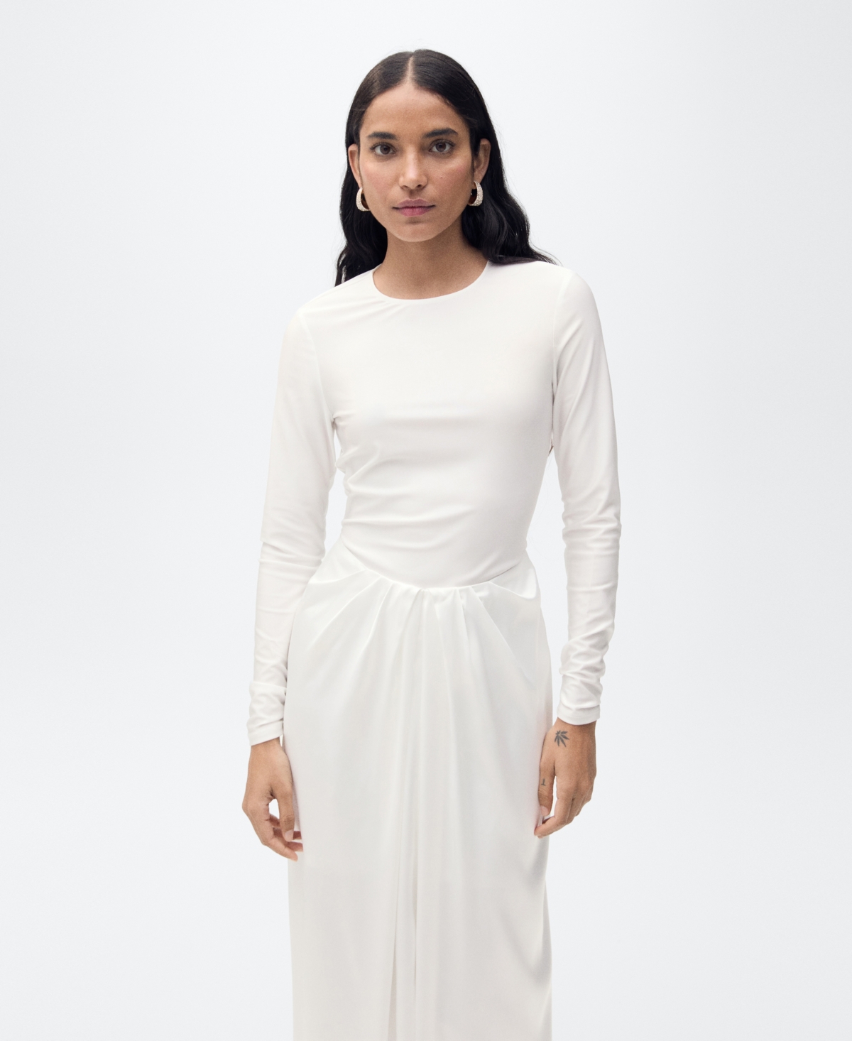 Shop Mango Women's Combined-fabric Long Dress In Off White