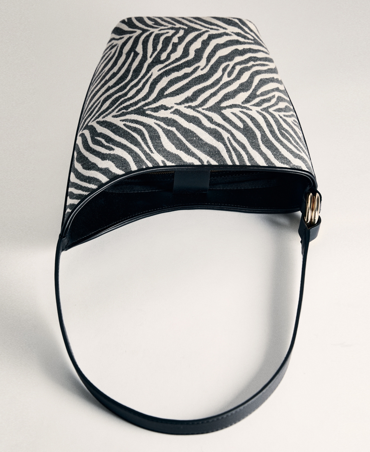 Mango Large Zebra-print Bucket Bag Black In Black