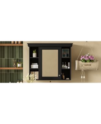 Streamdale Black Wall-Mounted Bathroom Cabinet with Mirror and Shelves