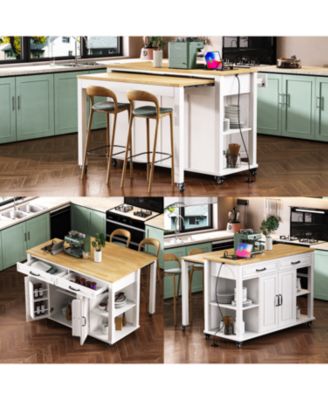 47" Extendable Kitchen Island with Storage, Power Outlet