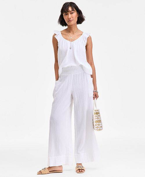 alfani On 34th Women's Cotton Gauze Pull-On Pants Exclusively at Macy's Women's Fashion Shoes & Accessories