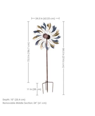Metallic Pinwheel Powder-Coated Iron Wind Spinner - 84.5" H - Silver and Gold
