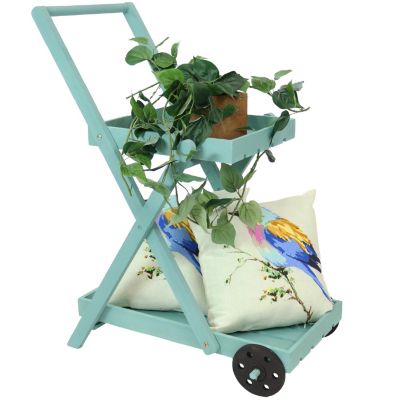 2-Tier Fir Wheeled Planter Stand - 34” H - Robin Egg Blue