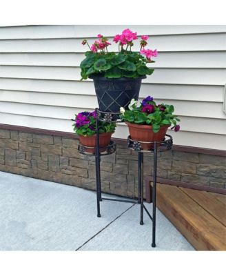 Indoor/Outdoor Steel 3-Tiered Folding Decorative Potted Flower Plant Stand Display - 29" - Bronze