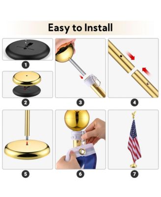 6Ft Indoor Flag Pole Kit Eagle Topper Aluminum Gold Pole with Base 3x5Ft US Flag for Office School City Hall